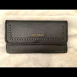 Cole Haan Black Pebbled Leather LG Flap Wallet
